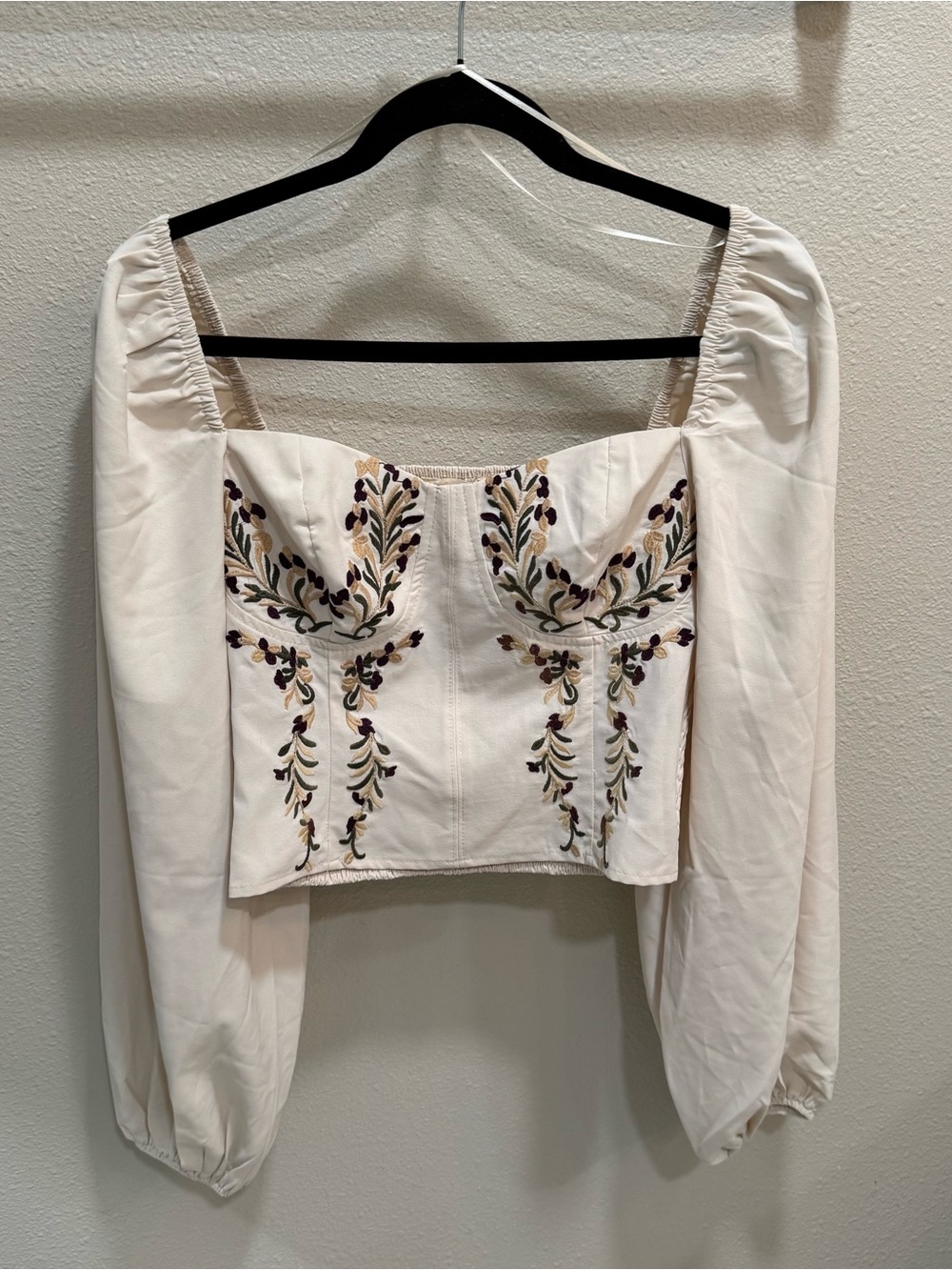 Promesa Juliet Embroidered Peasant Crop Top Sweetheart Neckline Ivory Size S - Picture 2 of 11